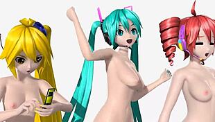 hatsune miku teto and neru triple baka project diva nude mod full nude