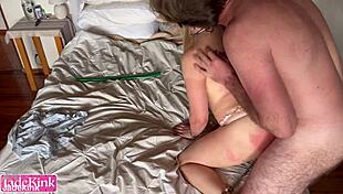 submissive slave takes sloppy intense fuck with gagging deepthroat and facial