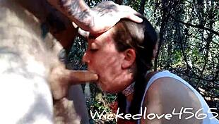 teen gags on huge cock in rough outdoor face fuck