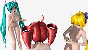 hatsune miku teto and neru triple baka project diva nude mod full nude