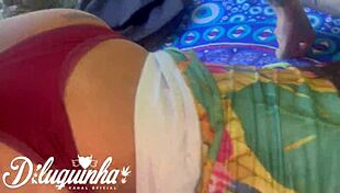 Fucking that naughty woman outdoors, almost caught by homeless.