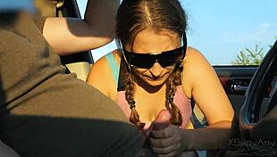 Stranger spots guy jerking off in public park car then delivers deepthroat blowjob with cum in mouth