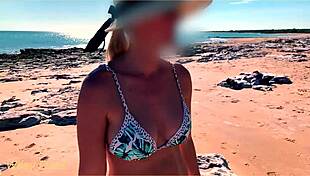 Wifey flashes her tits in bikini at the beach for exhibitionist fun