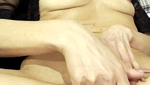 Mature european woman reaches orgasm through close-up masturbation