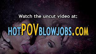 in pov scene, asian girl gets face dumped with cum after sucking big cocks