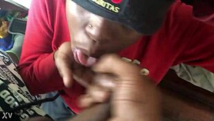 Ebony Woman Sucking Black Cock to Cum