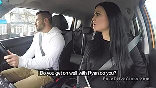 busty milf examiner sucks big cock in car during instruction