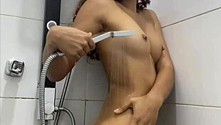 Cute teen masturbates in horny shower