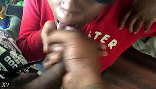 Ebony Woman Sucking Black Cock to Cum