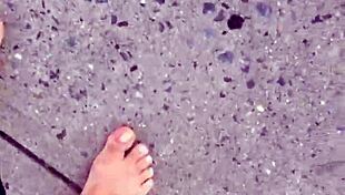 Dirty Calloused Barefoot Soles of Amateur Fetish Model in Feet Worship Scene