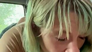 Real hooker sucks cock in car backseat