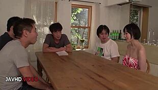 yu shinoda gives hardcore blowjob to two cocks