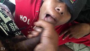 Ebony Woman Sucking Black Cock to Cum