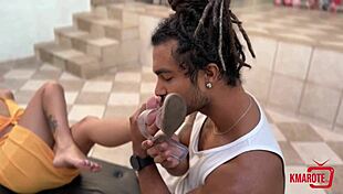 Morena gives footjob and gets covered in cum