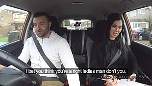 busty milf examiner sucks big cock in car during instruction