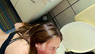 hot babe takes piss in throat during facefuck and swallows sperm