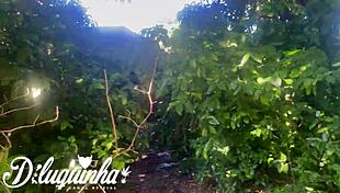 Fucking that naughty woman outdoors, almost caught by homeless.