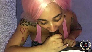 Curvy Barbi with pink hair rides Rome Major in bold cowgirl, getting cum on her fat tits