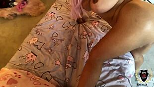 Curvy Barbi with pink hair rides Rome Major in bold cowgirl, getting cum on her fat tits