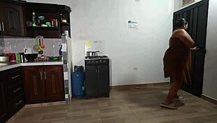 Intense Bareback Fucking In Kitchen Uniform With Huge Tits