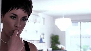 Short haired stepmom versus busty gf in blowjob competition