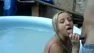 Watch This Horny Slut Get Creampied by the Pool in Public Webcam Action!