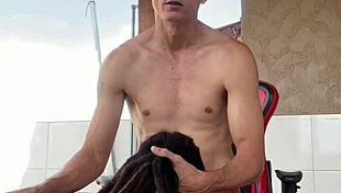 Party on the home balcony turns into a sloppy blowjob where tattooed teen babe swallows every drop