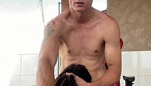 Party on the home balcony turns into a sloppy blowjob where tattooed teen babe swallows every drop