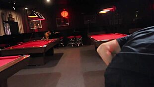 White wife sneaks away to fuck a stranger at the local pool hall while her husband sleeps in the corner