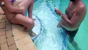Stepmom and I Are Mutually Masturbating in the Outdoor Pool