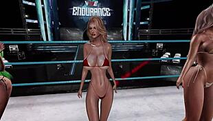 Virtual pro wrestling presents a bikini contest where skilled competitors engage in wrestling matches, showcasing their prowess in a competitive game