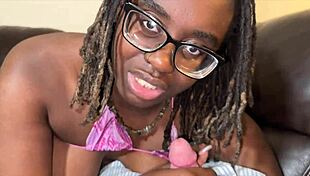 Curvy goth babe Tee Vuitton teases with blowjob in POV interracial scene.