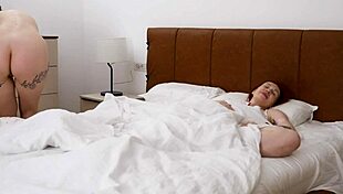 Step mom and sis share bed with son in hotel 😈