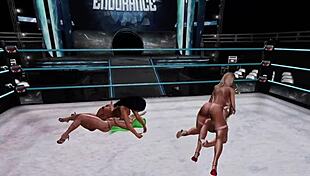 Virtual pro wrestling presents a bikini contest where skilled competitors engage in wrestling matches, showcasing their prowess in a competitive game