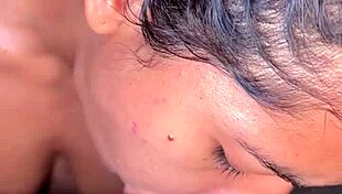 Cute brunette slobbers on bbc blowjob in bathroom!