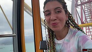 Whoa, this girl jerked my cock in public on the ferris wheel and swallowed my cum 😲🍆