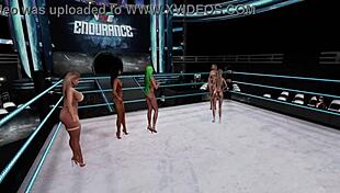 Virtual pro wrestling presents a bikini contest where skilled competitors engage in wrestling matches, showcasing their prowess in a competitive game