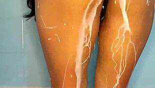 horny colombian playing with her dildo in a shower