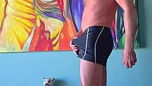 Pervy Papifachero Loves How Muscle Shorts Grab His Cock and Cum Tanks