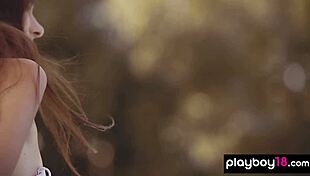 Petite teen Katrine Pirs strips naked, poses in outdoor pool!