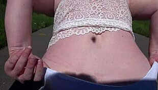 Girlfriend strap-on fucks milf's fat ass outdoors