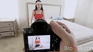 Skinny petite teen with big ass rides stepbro in outdoor photoshoot