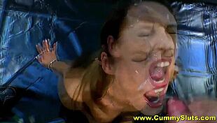 dirty brunette milf banged and cum covered in orgy 😈