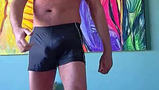 Pervy Papifachero Loves How Muscle Shorts Grab His Cock and Cum Tanks