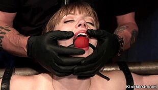 strapped and gagged participant experiences intense machine ride with whipping and bondage