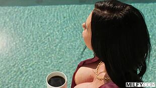 Milfy horny trophy wife piper press kicks out hubby for pool boy's huge cock