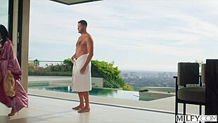 Milfy horny trophy wife piper press kicks out hubby for pool boy's huge cock