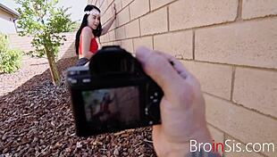 Skinny petite teen with big ass rides stepbro in outdoor photoshoot