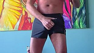 Pervy Papifachero Loves How Muscle Shorts Grab His Cock and Cum Tanks