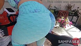 Morena horny on spinning bike begs for anal and pussy cum.